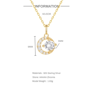 Collier en argent 925 plaqué or avec pendentif croissant de lune serti de zircons