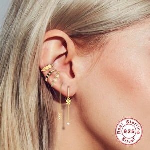 Lot de 5 boucles d'oreilles et bagues d'oreille en argent S925 doré avec pierres marquises
