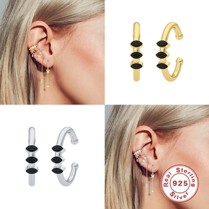 Set de boucles d'oreilles S925 en argent avec zircons noirs marquise et papillon