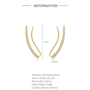 Detailed specs of gold S925 silver ear crawlers with 5A cubic zirconia stones