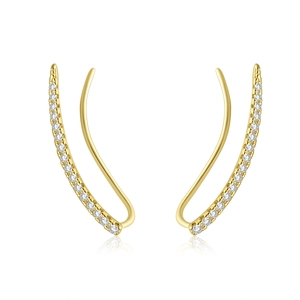 Detailed macro view of S925 silver gold-plated ear crawlers with sparkling zircon rows