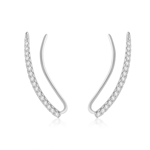 Macro detail of S925 sterling silver ear crawlers featuring double rows of white zircons