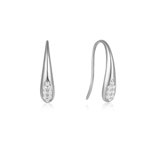 Macro shot of S925 sterling silver drop earrings with shimmering cubic zirconia stones
