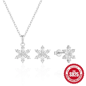 Elegantes Schmuckset aus S925 Sterlingsilber mit Schneeflocken-Halskette und Ohrringen