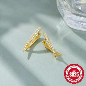 Elegant S925 sterling silver cross X earrings with micro-set zircons and 18K gold plating