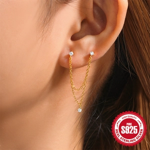 S925 sterling zilver vergulde hartvormige zirkoon ketting oorbellen voor vrouwen