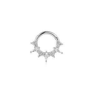 Detailed close-up of s925 silver cartilage hoop with marquise opal and cubic zirconia