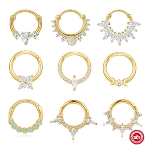 925 Sterling Silver Marquise Zirconia Opal Turquoise Cartilage Piercing Ring Luxury Gold Plated Septum Clicker Nose Ring Ear Bone Hoop For Women Jewelry