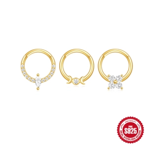 S925 sterling silver gold plated hoop set with marquise cz and opal for nose and cartilage