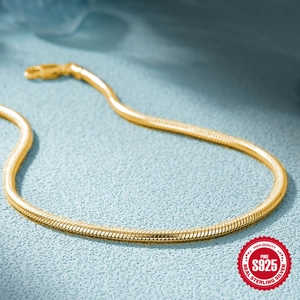 Classic 925 sterling silver gold-plated snake bone chain bracelet for men's daily wear