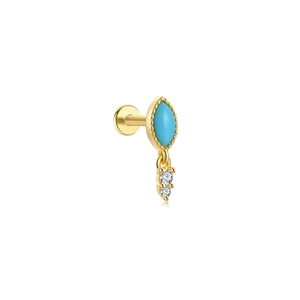 Detail van S925 zilveren labret met turquoise marquise en zirkonia-hangers