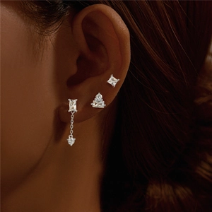 Set di tre orecchini in argento s925 con fulmine e stella in zirconi cubici