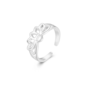 Detailed close-up of hollow lotus S925 sterling silver adjustable open toe ring design