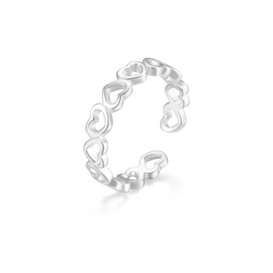 Detailed view of S925 sterling silver open ring featuring hollow heart-shaped patterns
