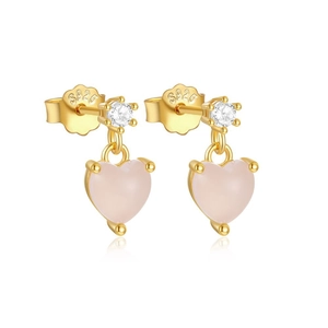 Dettaglio ravvicinato di orecchini a cuore rosa con marchio in argento sterling S925