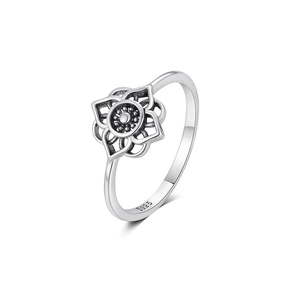 Macro shot of S925 sterling silver lotus ring featuring internal S925 hallmark engraving