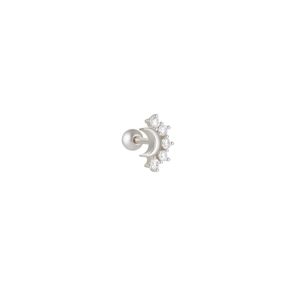 Détail de boucle d'oreille lune en argent s925 avec zirconiums et fermoir à vis sécurisé