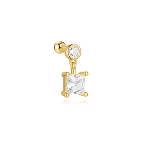 Détail du clou d'oreille en argent s925 doré avec oxydes de zirconium ronds et carrés