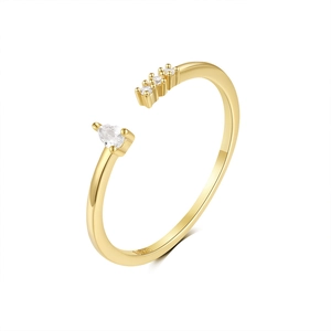 Detail of S925 silver gold butterfly ring with teardrop zircon and three small diamonds