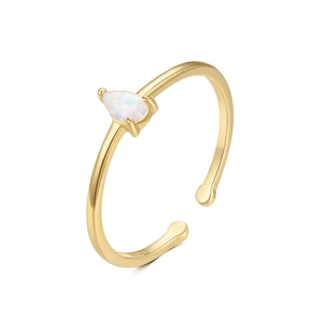 Macro detail of S925 sterling silver ring showing pear-shaped opal and gold finish
