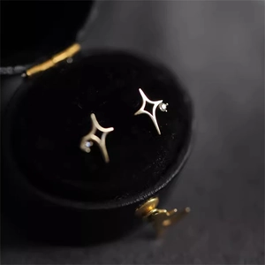 Makroaufnahme von Goldstern-Ohrsteckern mit Zirkonia in einer schwarzen Samtbox