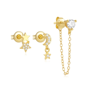 Detailed macro view of S925 sterling silver hallmark on gold-plated star moon earrings