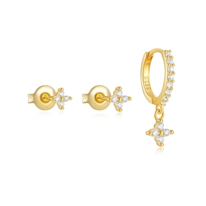 Detailed macro view showing the S925 sterling silver hallmark on gold flower earrings