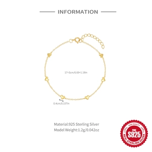 Minimalist 925 sterling silver gold heart bracelet with adjustable chain for women