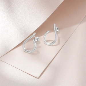 Detail view of S925 sterling silver water drop earrings with micro-set crystals