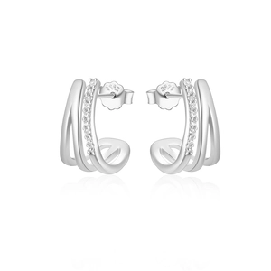 Detailed view of S925 sterling silver three-layer hoop earrings with cubic zirconia
