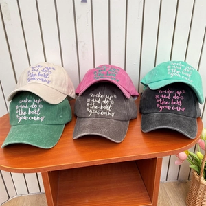 Vintage Washed Cotton Baseball Cap For Women Men Distressed Embroidery Letter Sunshade Adjustable Retro Casual Hat