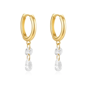 Detailed view of 925 silver gold-plated hoop earrings with round and teardrop crystals