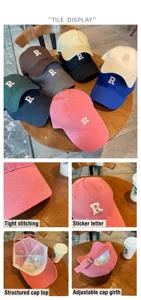 Detalle de gorra de béisbol de algodón con bordado R y hebilla trasera ajustable