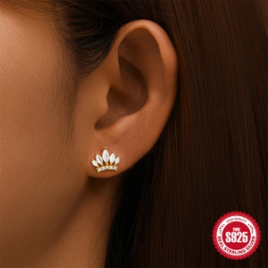 Boucle d'oreille couronne en argent sterling S925 avec pierres étincelantes taille marquise