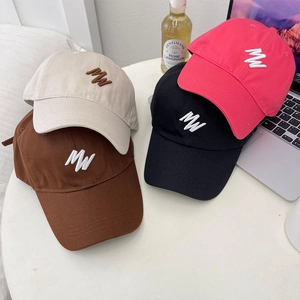 Set of four cotton baseball caps in beige brown black and pink with MW embroidery
