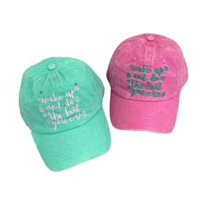 Washed cotton baseball cap set in mint green and pink with vintage letter embroidery
