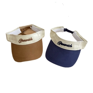 Outdoor sun visor cap for women with Greenich embroidery in navy and brown colors