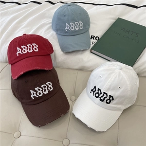 Distressed cotton baseball caps with ABDB embroidery in four assorted colors