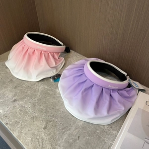 Women Gradient Sun Hat Empty Top Visor Large Brim Foldable UPF 50 Plus Sun Protection Beach Hat Breathable Summer Cap