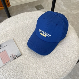 Gorra de béisbol de algodón azul real con bordado GO FOR IT blanco en asiento blanco