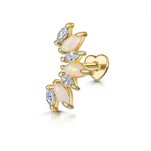 925 silver gold opal marquise-cut heart flat back labret stud earring with white zircon