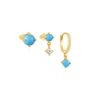 Détail du poinçon S925 sur les boucles d'oreilles dorées avec turquoise et oxydes