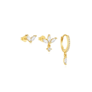 Détail du poinçon S925 sur l'ensemble de boucles d'oreilles en zircon doré poli