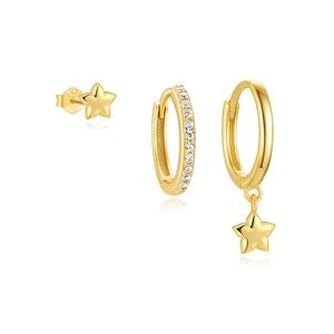 Vue détaillée du lot de boucles d'oreilles étoile en argent S925 doré avec zircons