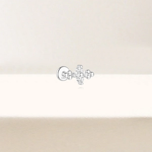 Detailed view of S925 sterling silver lotus stud with CZ stones and screw back closure