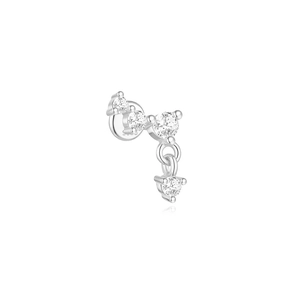 Detail of S925 sterling silver lotus cartilage stud with sparkling cubic zirconia crystals