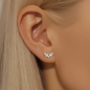 Macro view of S925 sterling silver ear stud with five marquise-cut marquise zircons