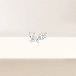 Detail shot of S925 sterling silver earring with marquise cut cubic zirconia wing design