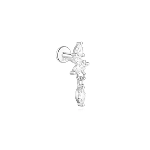 Detail of S925 sterling silver lotus stud with sparkling marquise cut cubic zirconia