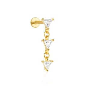 Detailed macro view of gold-plated S925 silver stud with triple zircon clover pattern